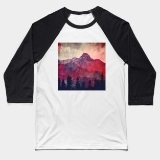 Textured Red and Purple Mountains and Trees Baseball T-Shirt